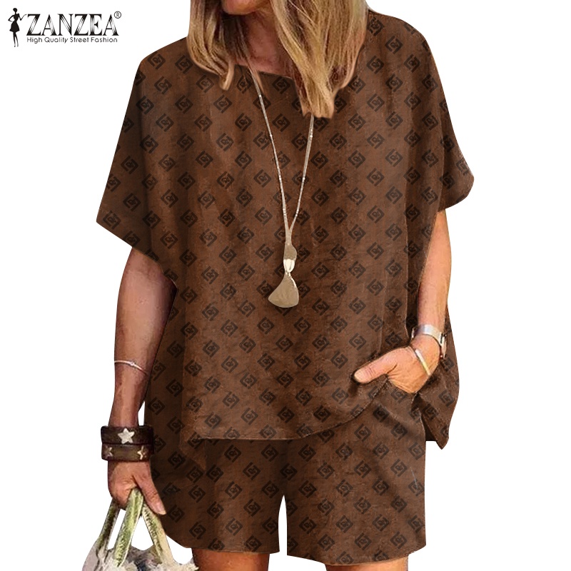 Set đồ ZANZEA tay lửng 3/4 in họa tiết hình học cho nữ