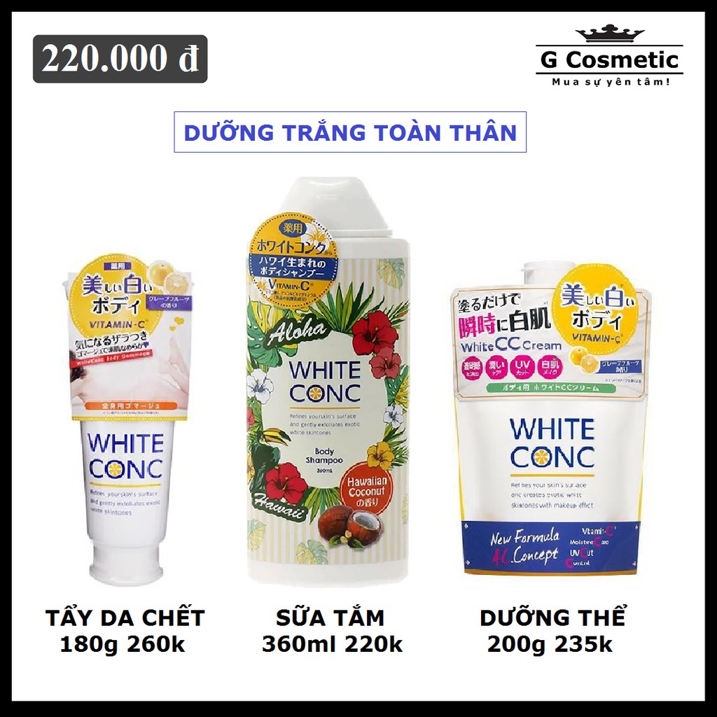 TẨY DA CHẾT - SỮA TẮM - DƯỠNG THỂ WHITE CONC NHẬT BẢN