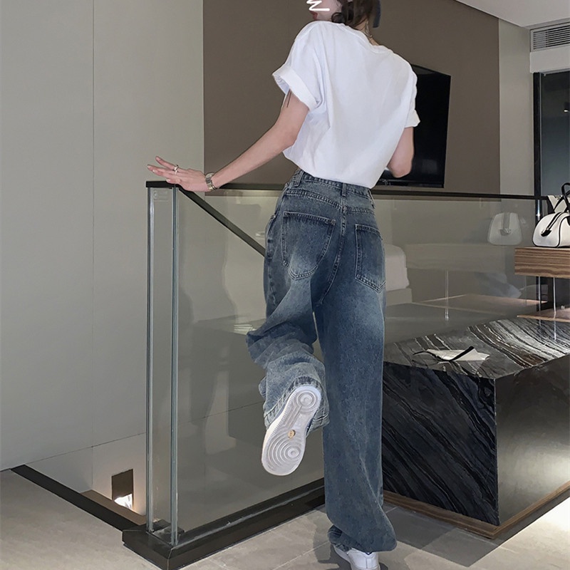 Quần Jean Nữ Ống Rộng Lưng Cao Màu Sắc Sáng Thời Trang Mùa Hè