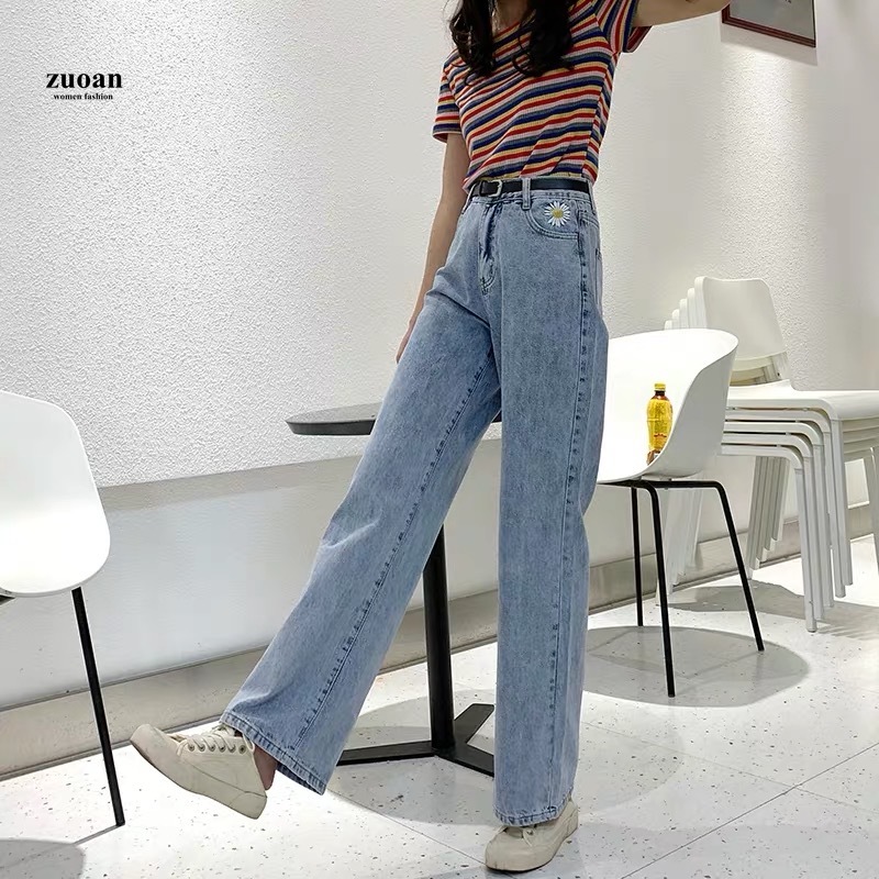Quần Jeans Nữ Lưng Cao Ống Rộng Thời Trang