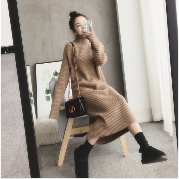 Váy len nữ phom suông dáng dài hàng quảng châu dày dặn chuẩn ảnh