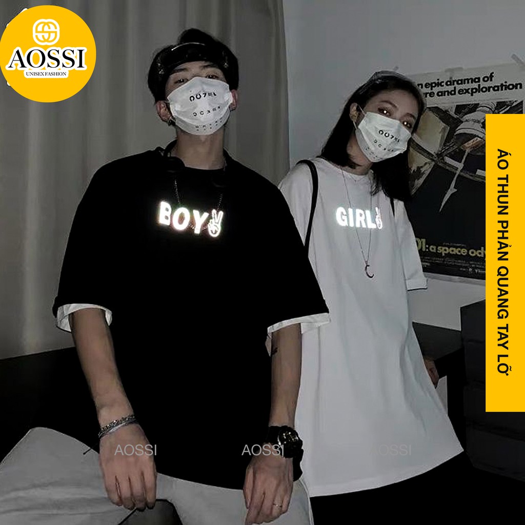 Áo thun Tay lỡ Unisex phản quang AOSSI áo phông form rộng - BOY & GIRL | BigBuy360 - bigbuy360.vn