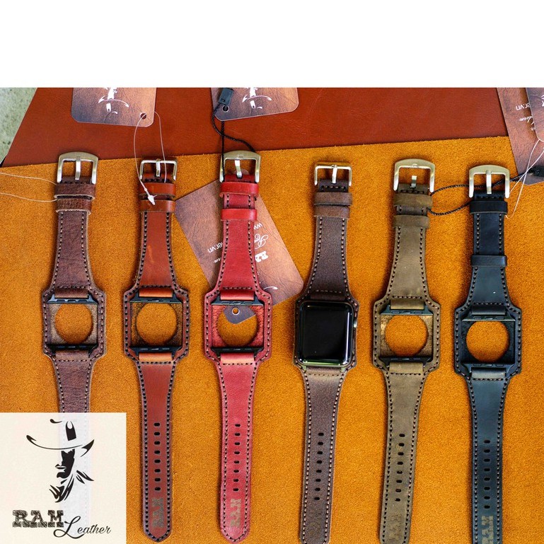 Dây đồng hồ Apple Watch , Iwatch , Iphone Watch Da Bò Thật Kiểu Quân Đội RAM Leather BX  Bền Đẹp