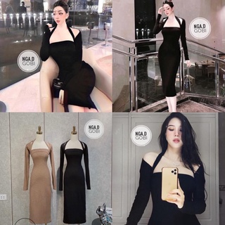 Đầm body tay dài dây quàng cổ