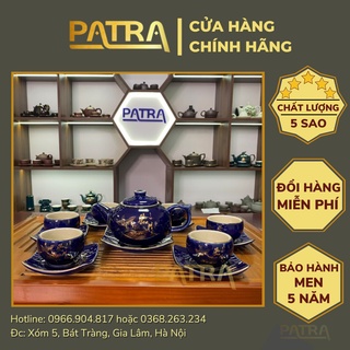 Bộ ấm chén uống trà cao cấp , bộ ấm trà bát tràng - vinh hoa phú quý xanh coban số 2