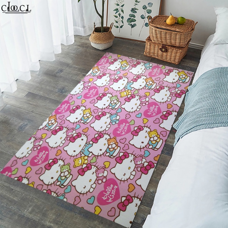 Thảm Chùi Chân Lông Nhung Chống Trượt In Họa Tiết Hello Kitty Thời Trang Thoải Mái Dành Cho Gia Đình