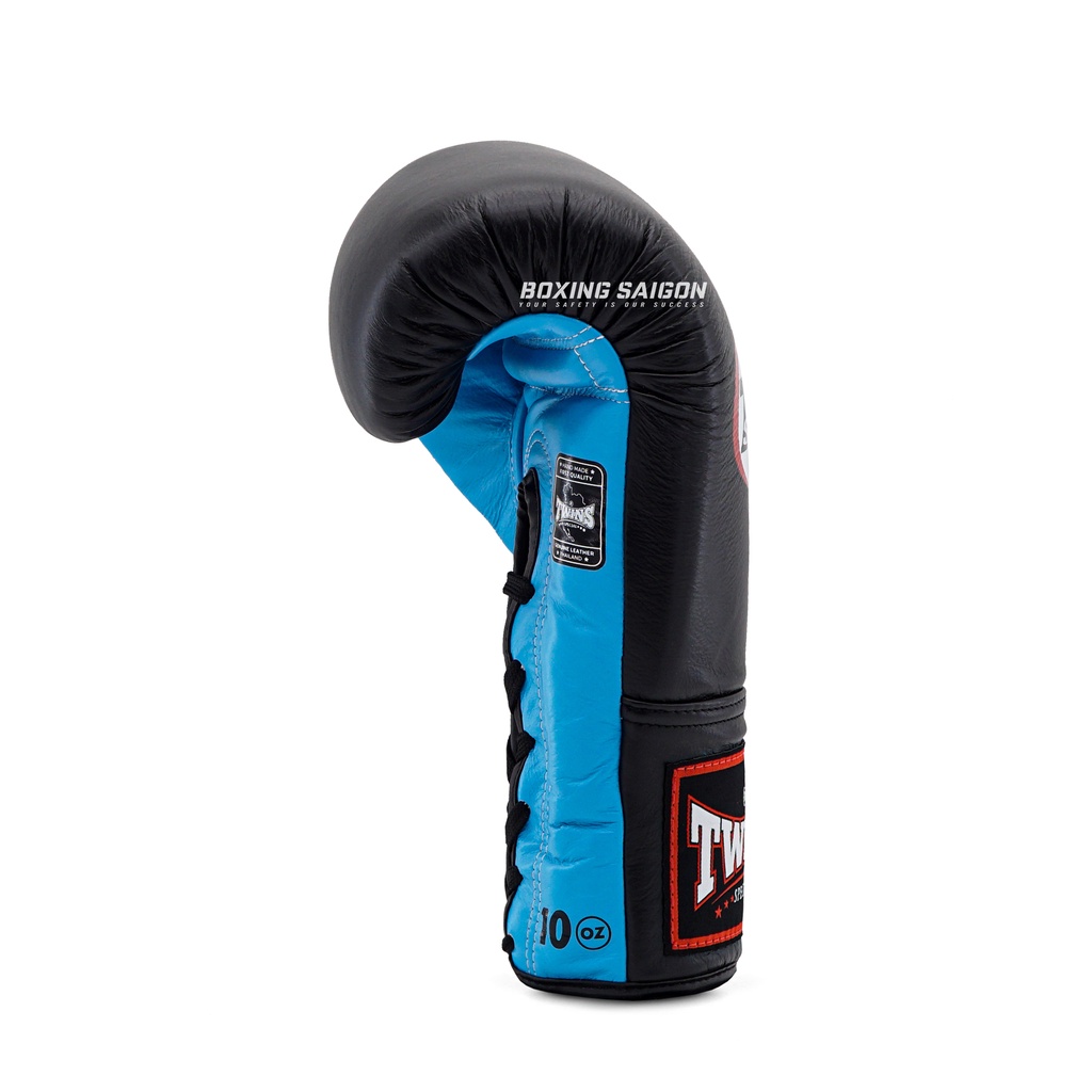Găng tay Boxing Muay Thai Twins BGLL1 Lace-up - Black/Light Blue