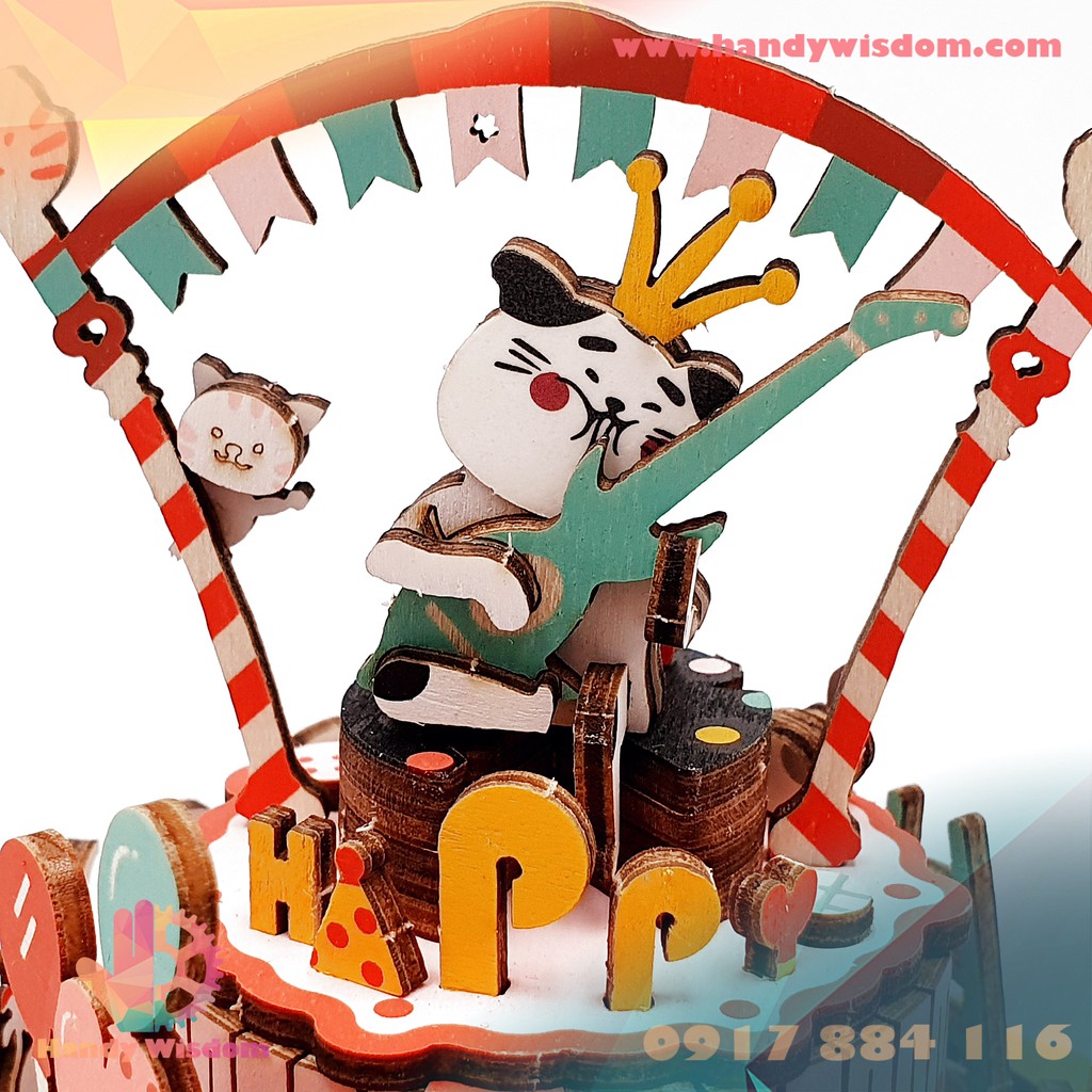 Mô hình hộp nhạc gỗ - Bánh Sinh Nhật - Robotime Birthday Song AM42