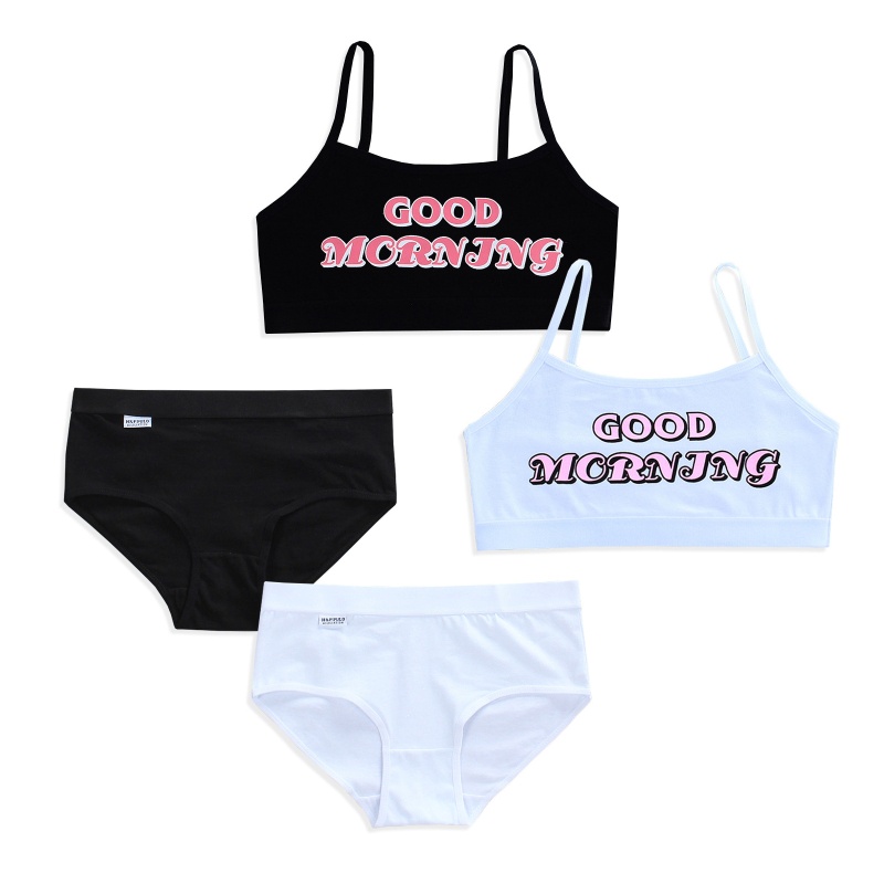 Bộ Đồ Lót Thể Thao In Chữ Good Morning Không Đệm Ngực Và Quần Lót Hipster Dễ Thương Cho Bạn Gái Tuổi Teen