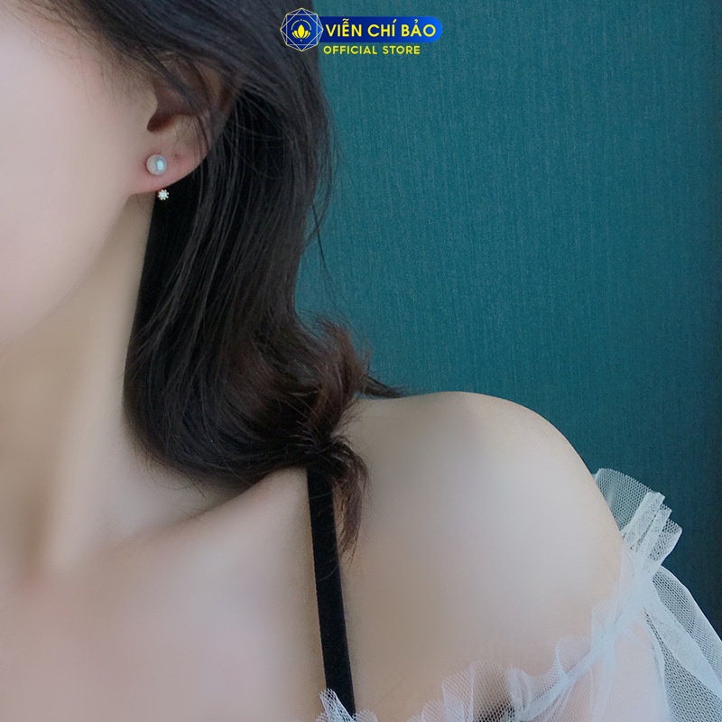 Bông tai bạc nữ Hạt châu nụ đá trắng chất liệu bạc 925 thời trang phụ kiện trang sức nữ Viễn Chí Bảo B400253