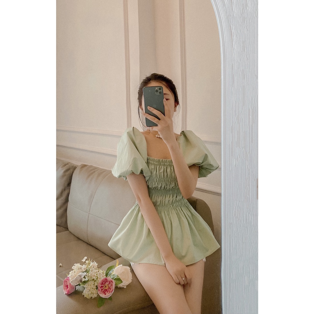 Áo nữ thời trang Bella Top thiết kế tay bồng nhúm ngực dáng babydoll LANH OFFICIAL - 202120