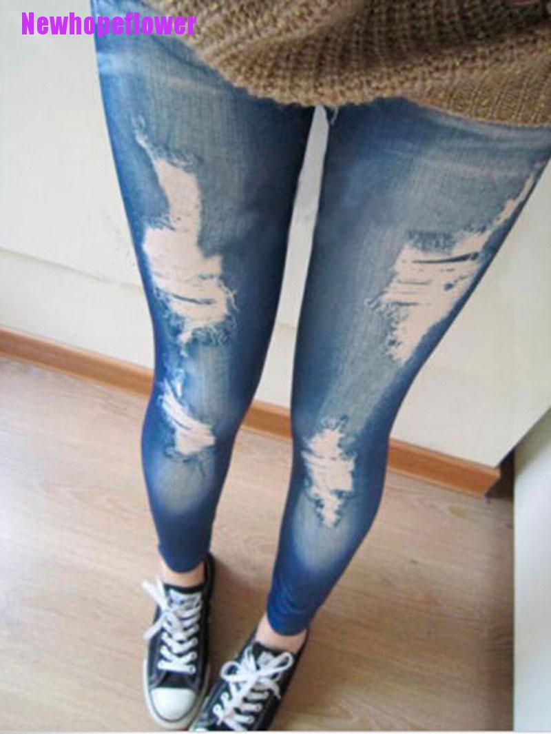 Quần Legging Giả Jean Rách Cá Tính Cho Nữ Đen