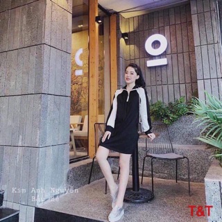 Váy thụng suông đen phối trắng T&L