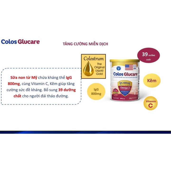 Lon Sữa Bột Dinh Dưỡng Colos Glucare Nutricare 800gr Hỗ Trợ Tăng Hệ Miễn Dịch Cho Người đá tháo đường