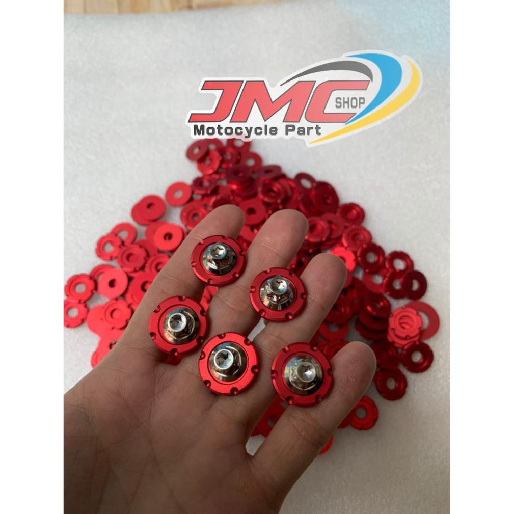 Lông đền nhôm cnc CHẤM BI đỏ 6-8li (giá 1 con)