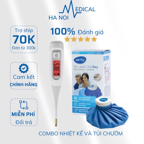 Combo NHIỆT KẾ điện tử kẹp nách và TÚI CHƯỜM đa năng nóng lạnh hỗ trợ khi ốm sốt hiệu quả - Nhiệt kế 3 chế độ đo 8 giây