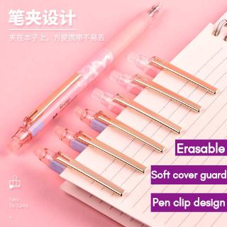 Bút màu hồng Cherry Blossoms Gel Pen Nhấn Bút xóa 0,5mm Đen Bullet Cao su mềm Vỏ dễ dàng xóa bút với tẩy