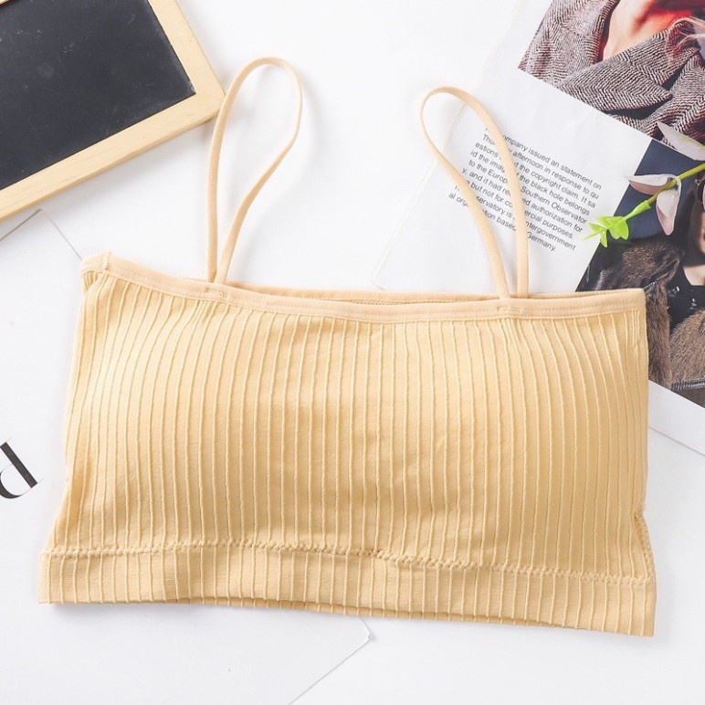 Áo Ngực Bra Ống 2 Dây Cotton Gân Tăm Có Mút Ngực. Free size 35_55kg. Cotton rất mất và thấm hút mồ hôi., độ đàn hồi ok