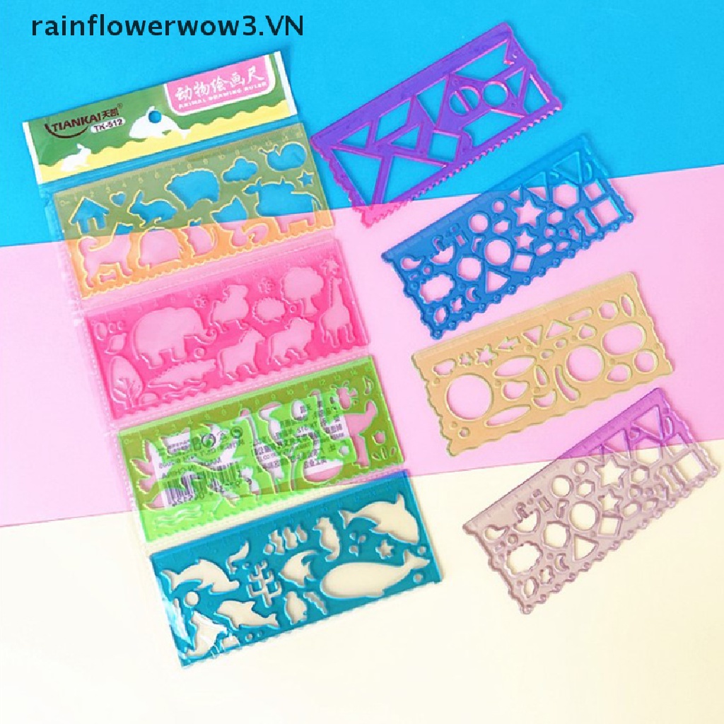 Bộ 1 / 4 Thước Mẫu Vẽ Tranh Phong Cảnh Động Vật Khác Nhau Vui Nhộn