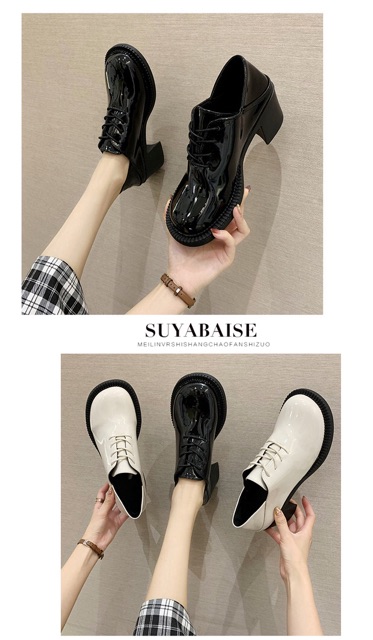 Giày oxford Ulzzang da bóng gót vuông cao 5,5cm | BigBuy360 - bigbuy360.vn