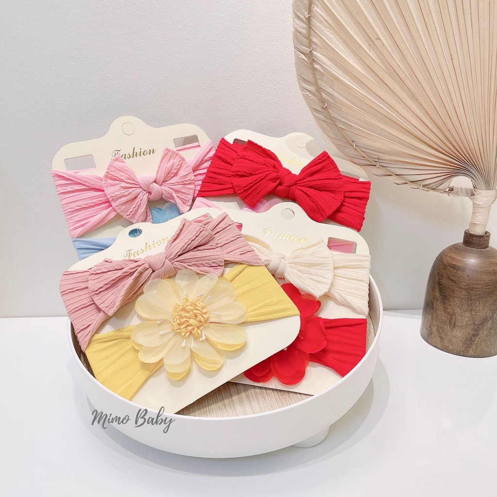 Set 2 băng đô nơ+hoa voan chất liệu thun co dãn xinh xắn cho bé BD56 Mimo Baby