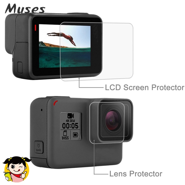 Muse07 PULUZ Tempered Glass Protector Cover Case for Gopro Hero 5 6 7 Camera Lens Cap LCD Screen Film