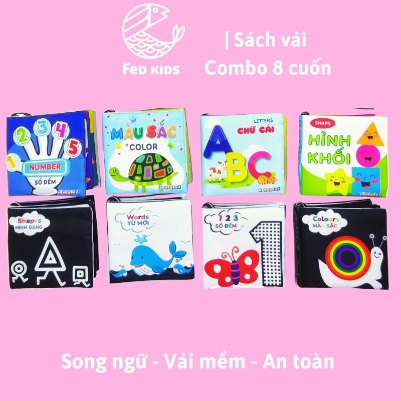 Sách vải song ngữ cho bé phát triển tư duy và trí tuệ, FEDBABY - 12x12 cm, 8 trang
