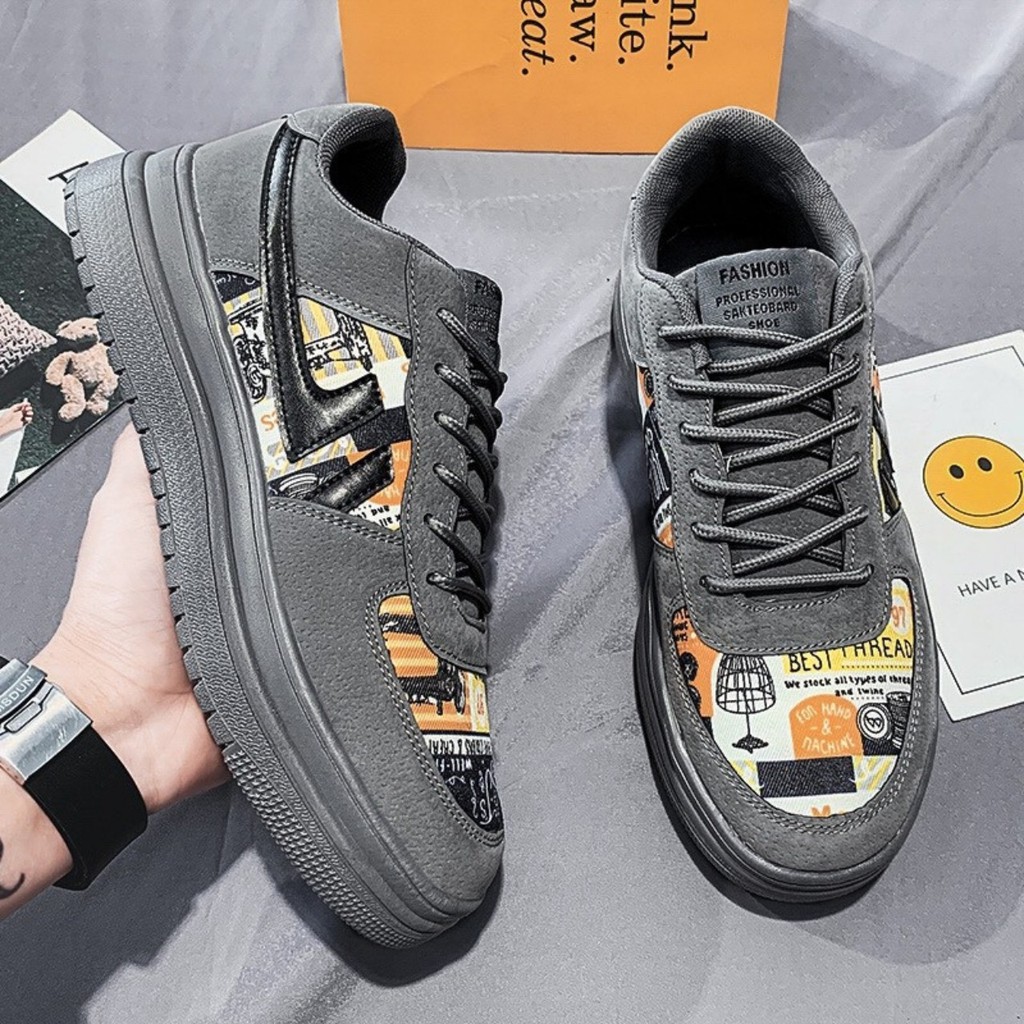 Giày thể thao sneaker nam AIR Fashion màu xám phối cam nổi bật