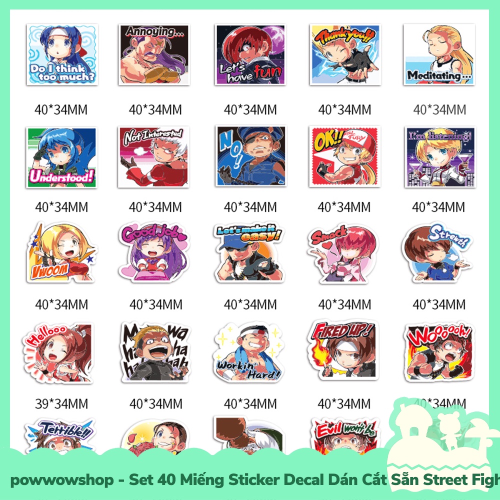 [Sẵn VN - Hỏa Tốc] Set 40 Miếng Sticker Decal Cắt Sẵn DIY Dán Trang Trí Vật Dụng Mẫu Nhân Vật Game Street Fighter Cute M