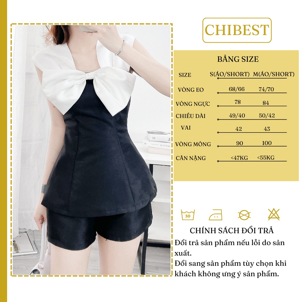 Set áo 2 dây quần short ống rộng thiết kế phối nơ bản to Vải tacta phong cách mùa hè  CHIBEST HSB78