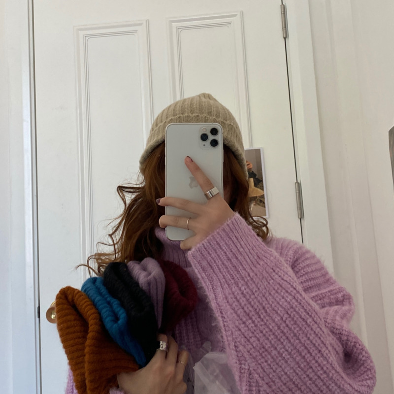 Mũ Len Dày Giữ Ấm Màu Trơn Phong Cách Hàn Quốc