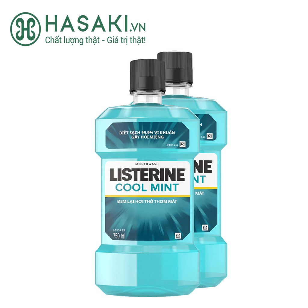 Combo 2 Nước Súc Miệng Listerine Hơi Thở Thơm Mát Cool Mint Mouthwash (750ml/Chai)