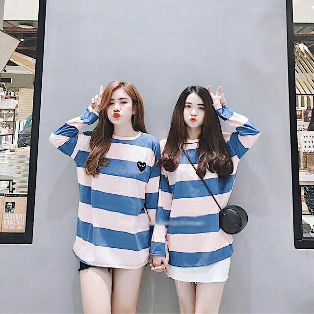 SWEATER KẺ SỌC TAY DÀI MÀU HỒNG XANH_ ÁO THUN TAY DÀI