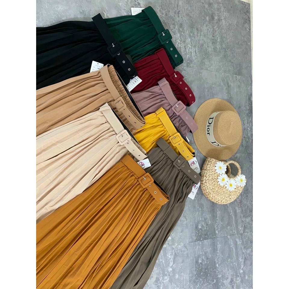 Chân váy xếp ly dài kèm đai - Hàng Quảng Châu
