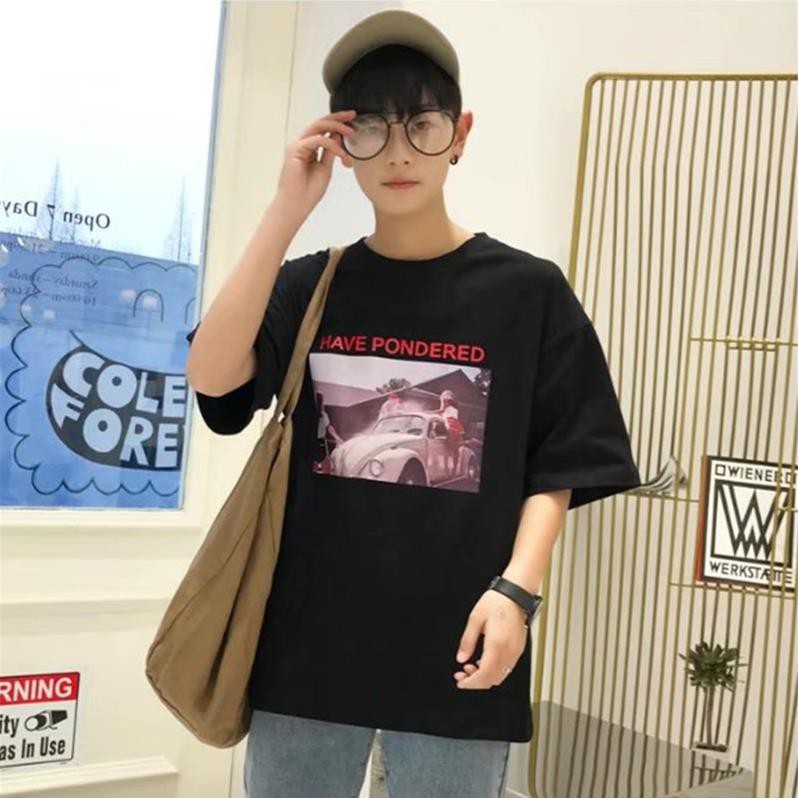 Áo T-shirt nam, tay lỡ, dễ kết hợp, phù hợp cho mùa hè, kiểu dáng rộng rãi, mẫu mới nhất  ྇