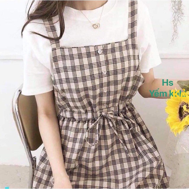 Váy Yếm Kẻ Sọc thắt dây nơ Đáng Yêu-HươngSu-(Y001)