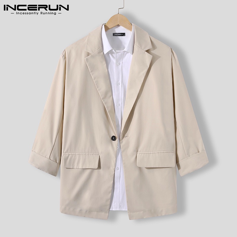 Áo khoác blazer INCERUN tay dài thiết kế một nút gài phong cách Hàn Quốc thời trang cho nam