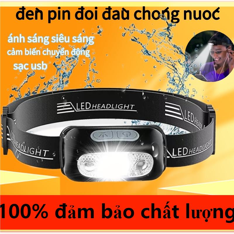 đèn pin đội đầu siêu sáng chống nước có cảm biến chuyển động kèm sạc USB cho dã ngoại/ cắm trại/  câu cá