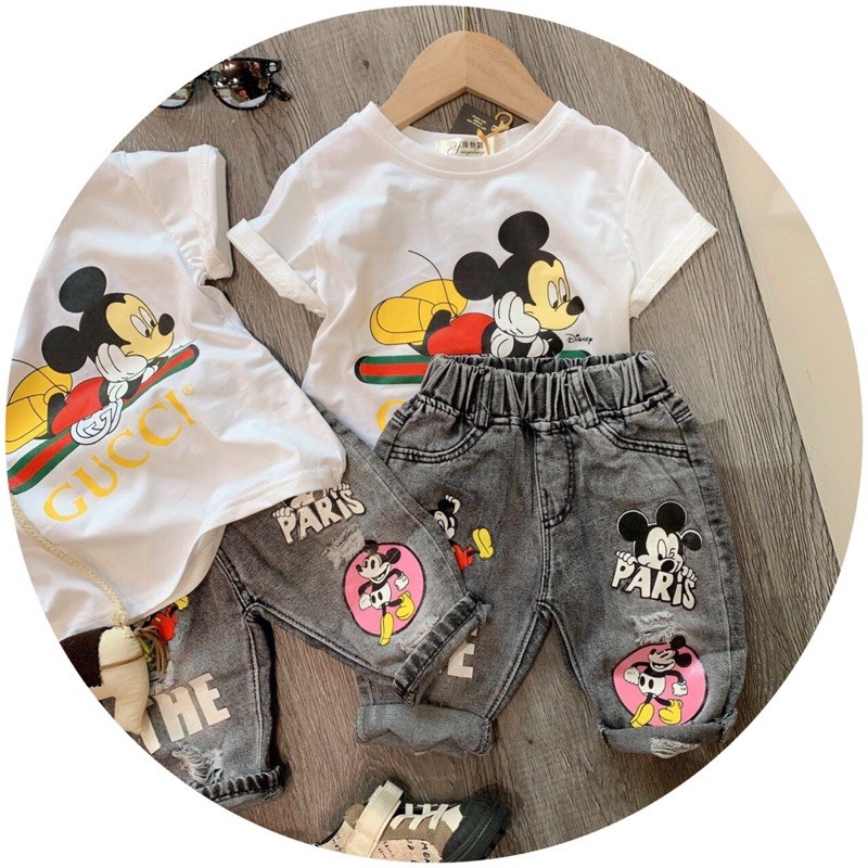 Áo Mickey kèm quần jean dành cho bé trai