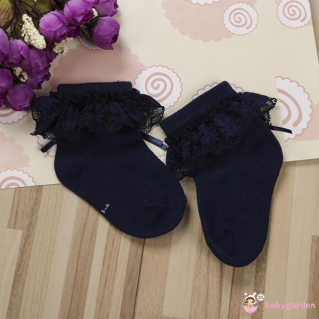 Vớ Công Chúa Cổ Bèo Phối Ren Đính Nơ Cho Bé Gái 0-3 Tuổi