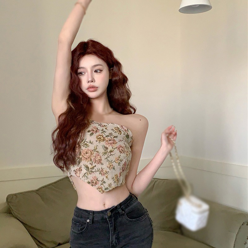 Áo Hai Dây In Họa Tiết Hoa Phong Cách Hàn Quốc Cổ Điển Dành Cho Nữ