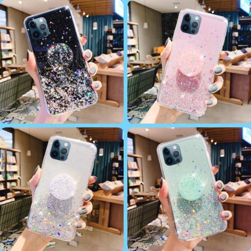 Ốp lưng Samsung A12 A02S M11 A11 A71 A51 A31 A70 A50 A50S A30 A30S A20 A20S A10 A10S Starry Sky Sequin Glitter Soft case Cover+Stand | BigBuy360 - bigbuy360.vn