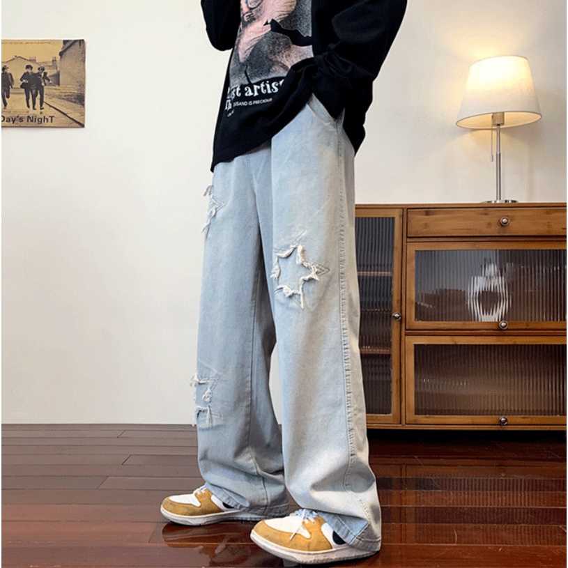 Quần Jean Ống Rộng Phong Cách Hiphop Cá Tính Cho Nam Nữ