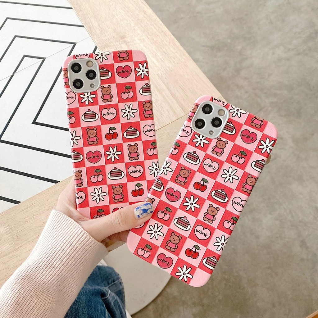 Ốp Điện Thoại In Hình Gấu Và Cherry Đáng Yêu Cho Iphone 7 8 + Ix Xr Xsmax 11 Pro Promax | BigBuy360 - bigbuy360.vn