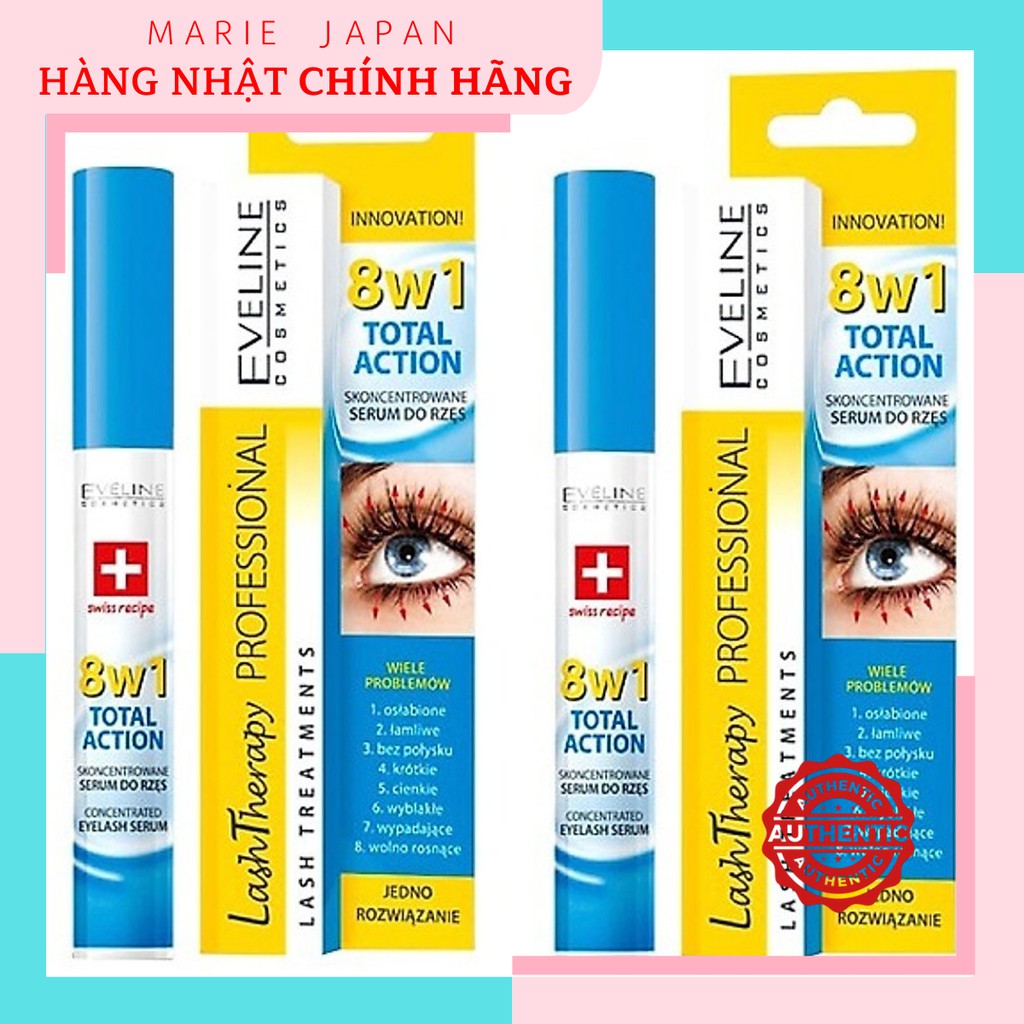 Tinh Chất Eveline 8 in 1 Dưỡng Dài Dày Mi  Total Action Lash Therapy - Cây 10ml