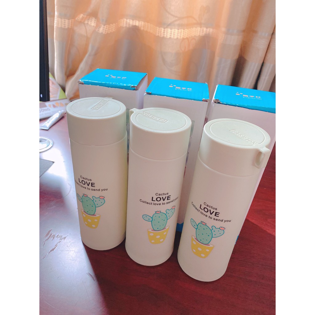 Bình nước in hình xương rồng nhiều màu 400ml cute
