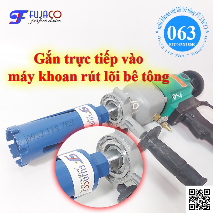 Mũi khoan rút lõi bê tông khô phi 63 x 180 mm FUJACO mũi khoét lỗ chuyên cho thợ điện lạnh lắp điều hòa tốt FJC063X180K