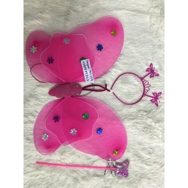 Cánh tiên cánh bướm trung thu 2 cánh phát sáng kèm bờm gậy