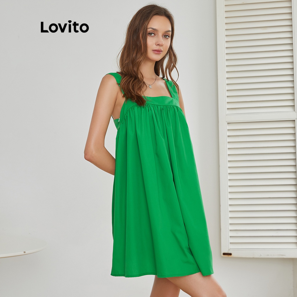 113XJ Lovito Đầm có dây kéo trơn đơn giản L24AD015