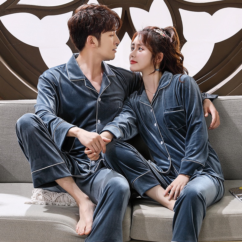 Bộ đồ ngủ pijama nhung thời trang thu đông phong cách Hàn Quốc cho nam nữ